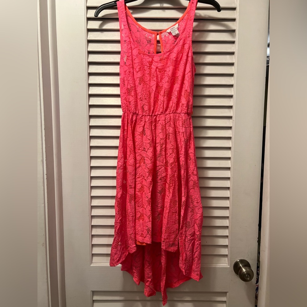 Candie’s Small Hot Pink w/Orange Lining Lace High To Low Dress